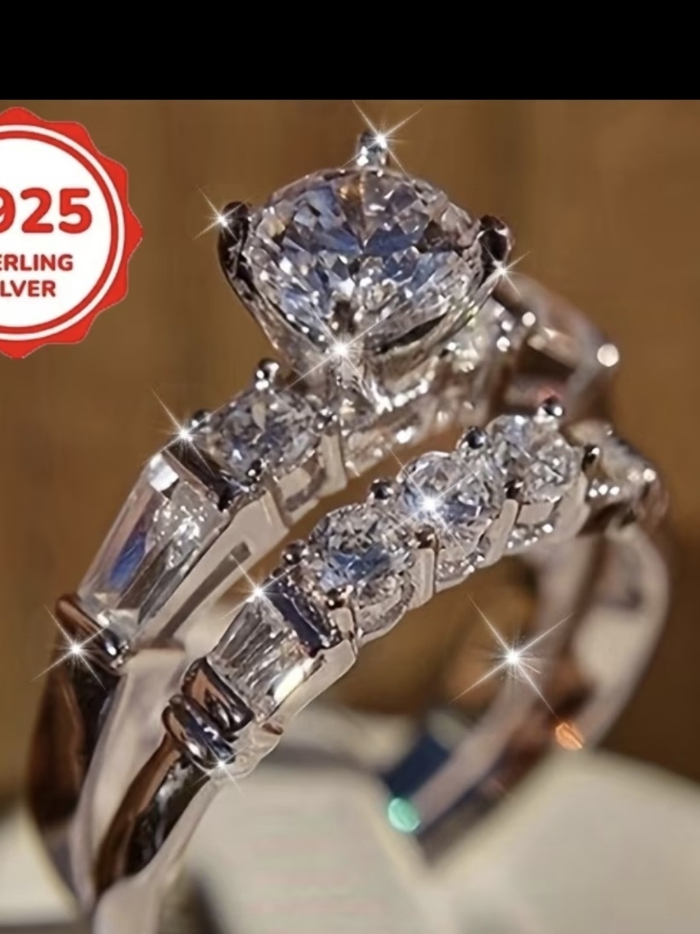 Sterling Silver White Cubic Zirconia Bridal Ring Set